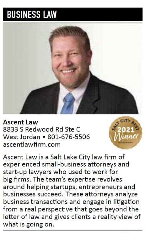 Ascent Law Voted Best in Salt Lake City UT 2021 Business Law